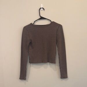 Women's Cropped Brown Ribbed Long-Sleeve